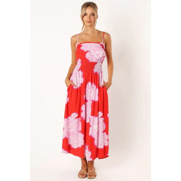 Petal & Pup Sybel Midi Dress Size Medium in Red Pink Floral - Picture 5 of 16